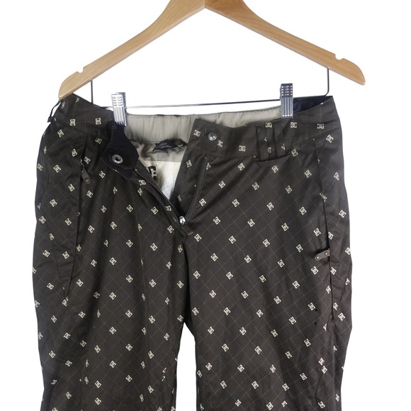 DC Shoes Pants - DC AOP Womens Brown Monogram Logo Insulated Snowboard Snow Pants Size M Y2K